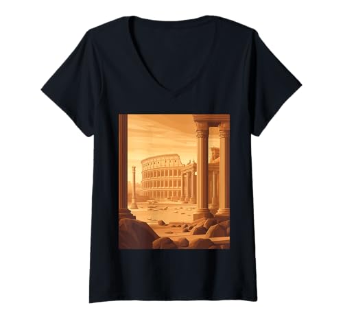 Damen Vintage Kolosseum Antikes Rom Design T-Shirt mit V-Ausschnitt von Klassische Römische Architektur Kunst