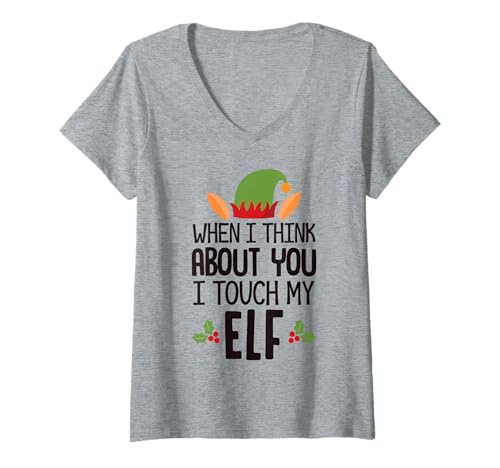 Damen Lustiger Elf T-Shirt mit V-Ausschnitt von Klassischer Weihnachtsmann