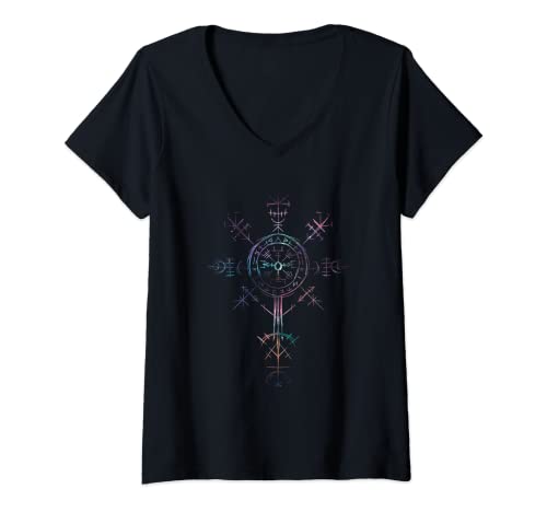 Damen Klassisches Keltischer Vikinger Vegvisir Kompass Wikinger T-Shirt mit V-Ausschnitt Damen Klassisches Keltischer Vikinger Vegvisir Kompass Wikinger T-Shirt mit V-Ausschnitt von Klassisches Keltischer Vikinger Vegvisir Kompass