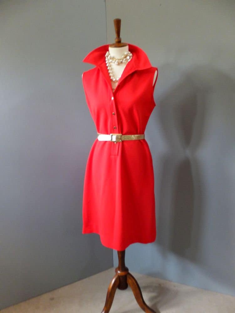 1970Er Jahre Kleid, Fritzi Of California, Orange Shift Etui Style, Ärmellos, Rot Orange, Polyester, Büste 38, Medium von KlassyKlassics