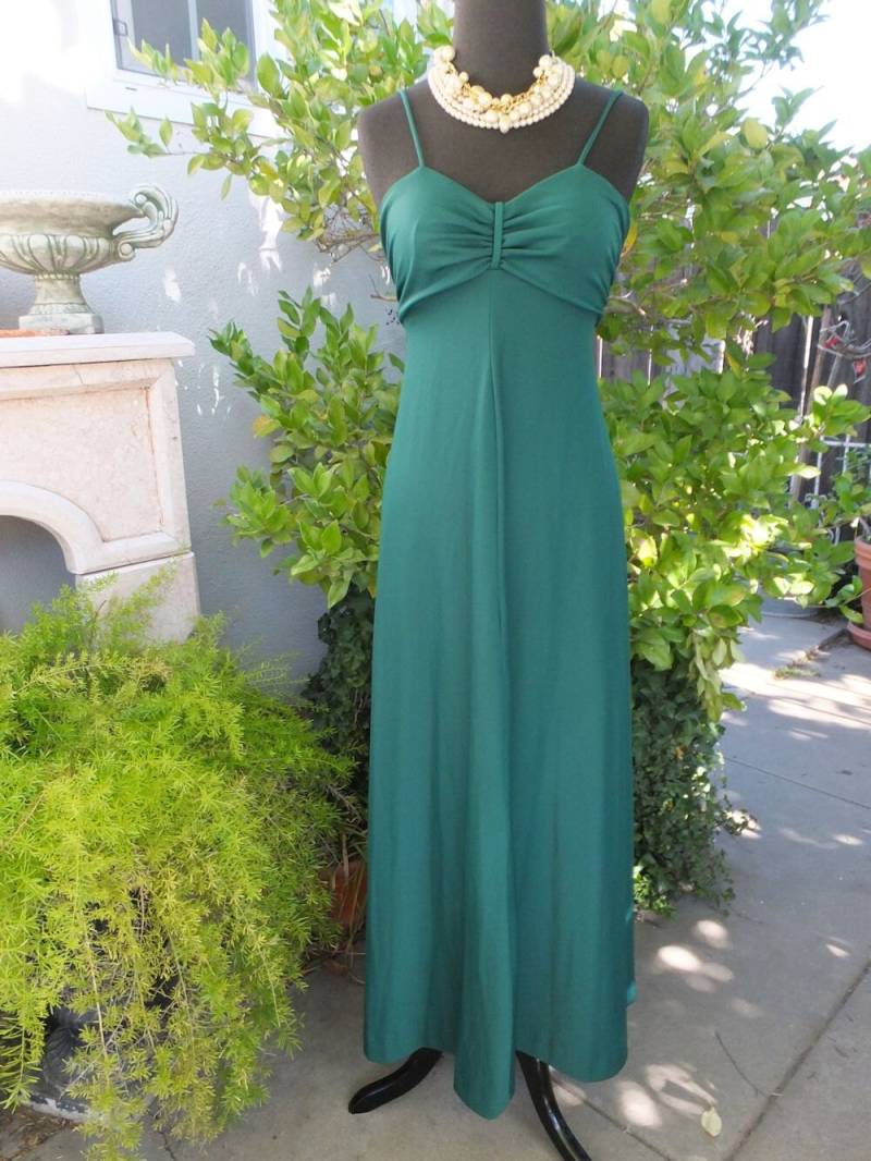 1970S Boho Maxikleid Mit Passender Jacke, Boho Sonnenkleid, Hostess Kleid, Strick Maxikleid, Grün, Größe 7 von KlassyKlassics