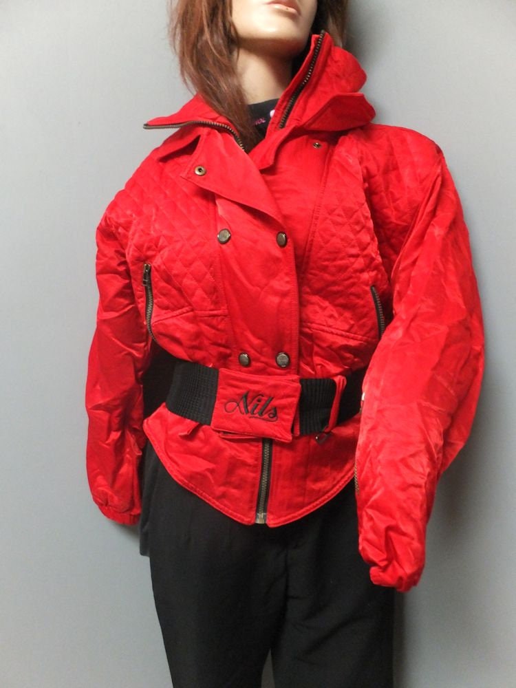 1990Er Jahre Red Nils Gesteppte Skijacke, Rot & Schwarz Damen Größe 8 von KlassyKlassics