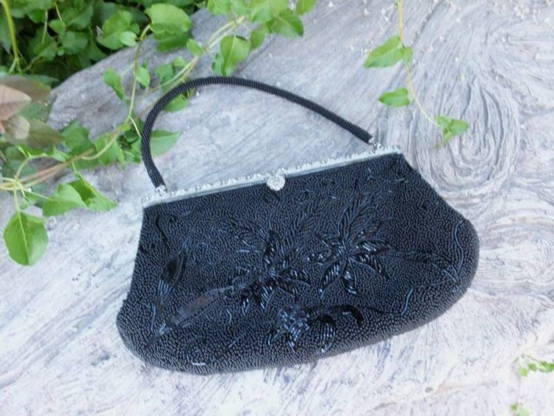 Vintage Abendtasche/Cocktailtasche, Abiball Tasche Schwarze Perlentasche von KlassyKlassics