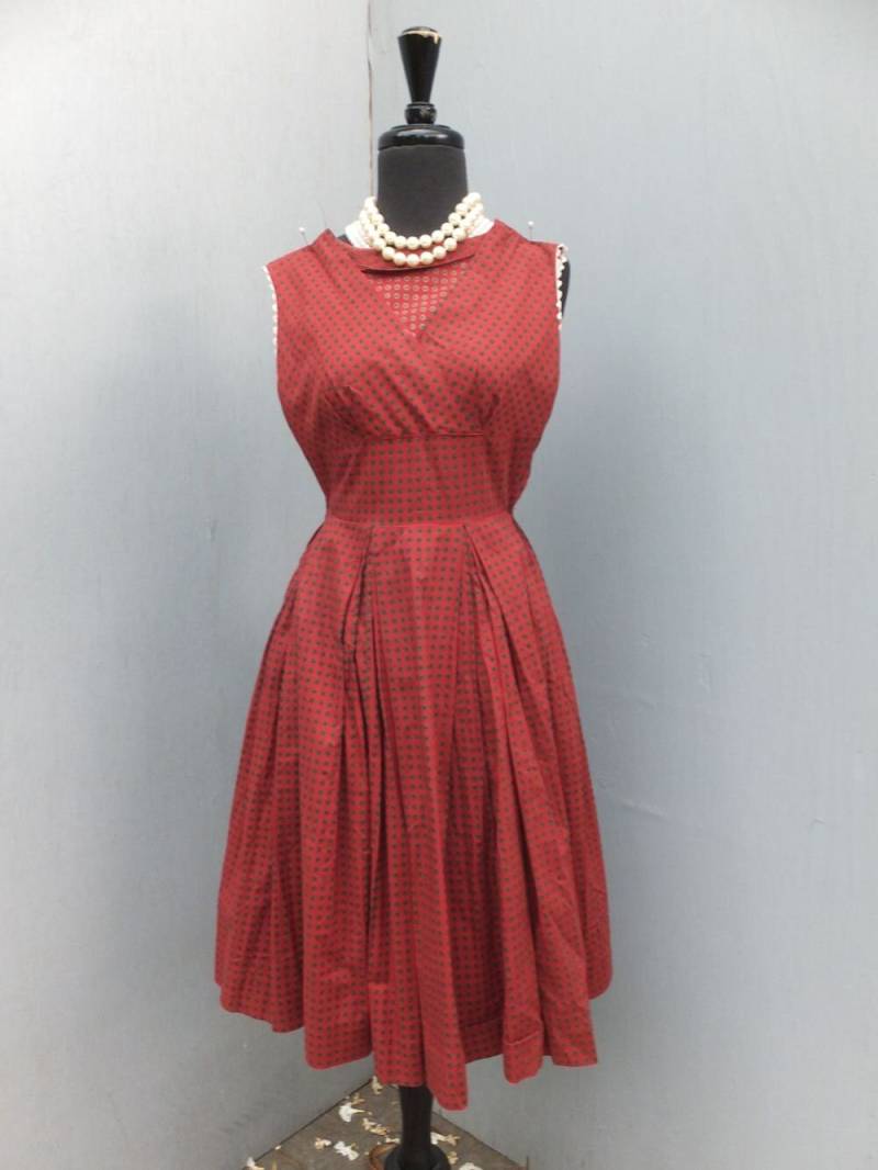 Vintage Baumwolle Rockabilly Vollrock Kleid/Seitlicher Metall Reißverschluss Ex Small von KlassyKlassics