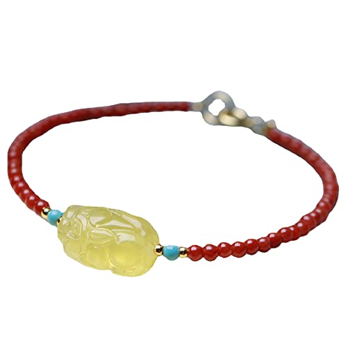 Feng Shui-Kristall-Armband, Achat-Armband, Damen und Herren, natürlicher Edelstein, roter Achat, Pixiu-Amulett, Glücksarmband, 3 mm, kleine Perlen, Armband, Reiki-Kristall, Chakra, Meditation, verstel von Klauer