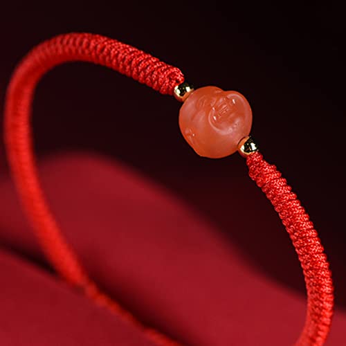 Feng Shui-Kristall-Armband, Achat-Armband, Frauen, viel Glück, natürliches südrotes Achat-Armband, lachendes Buddha-Armband, rote Kordel, verstellbares Armband, Jahr des Tigers-Armband, rotes Amulett von Klauer