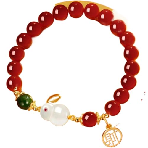 Feng Shui-Kristall-Armband, Achat-Armband, rotes Achat-Armband, Kaninchen-Charm-Armband, 8 mm, dehnbares Perlenarmband, Reichtumsamulett, Glücksarmband, Talisman for Frauen und Mädchen, roter Achat ( von Klauer