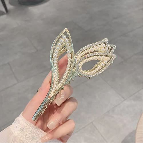 Haarspangen, Haarschmuck, Haarnadeln, koreanische Damen-Haarklammer, Gold-Strass-Perlen-Tulpen-Blumen-Haarnadel, Greif-Haarspangen, Hai-Clip, Kopfschmuck 2 (Farbe: 3) (Color : 3) von Klauer