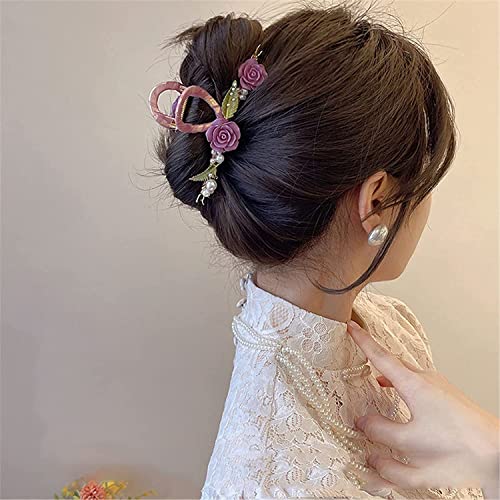 Haarspangen, Haarschmuck, Haarnadeln, koreanische rosa Rose Haarklammer Frauen Haarnadel Grab Haarspange großes Mädchen elegante Krabbenhai Clip Kopfschmuck 3 (Farbe: 2) (Color : 2) von Klauer