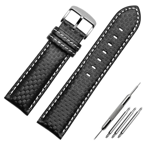 Klauer Leder-Uhr-Gurt-Armband 18-24mm Leder Ersatzwachenbänder, Schwarz weiß silbertyp 2, 24mm von Klauer
