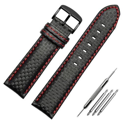 Klauer Leder-Uhr-Gurt-Armband 18-24mm Leder Ersatzwachenbänder, Schwarzer rot schwarzer Typ 2, 24mm von Klauer