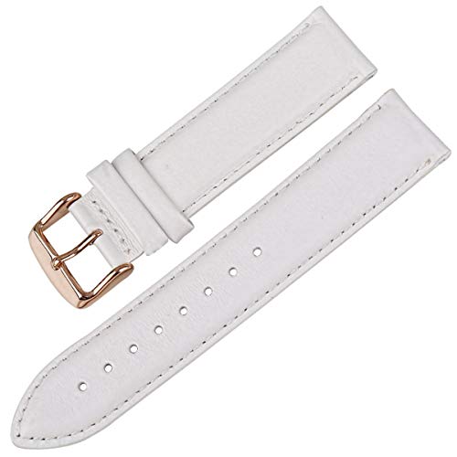 Klauer Leder-Uhrenarmband, Ersatz-Uhrenarmbänder, Leder-Uhrenarmband weiß mit Roségold-Verschluss, 16 mm, 17 mm, 18 mm, 20 mm Uhrenarmband (Color : White-rg, Size : 16mm) von Klauer