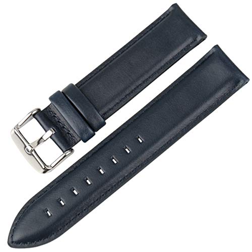 Klauer Leder-Uhrenarmband, Ersatz-Uhrenarmbänder, hochwertiges Leder-Uhrenarmband 13 mm, 14 mm, 16 mm, 17 mm, 18 mm, 19 mm, 20 mm (Color : Blue-silver, Size : 20mm) von Klauer