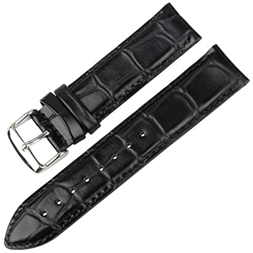 Klauer Leder-Uhrenarmband, Ersatz-Uhrenarmbänder, hochwertiges Leder-Uhrenarmband braun mit Roségold-Verschluss, 16 mm, 17 mm, 18 mm, 20 mm Uhrenarmband (Color : Black-b-silver, Size : 18mm) von Klauer