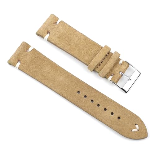 Klauer Wildleder-Leder-Uhren-Band 18-24mm Ersatz Armband, Khaki-White-Draht, 22mm von Klauer