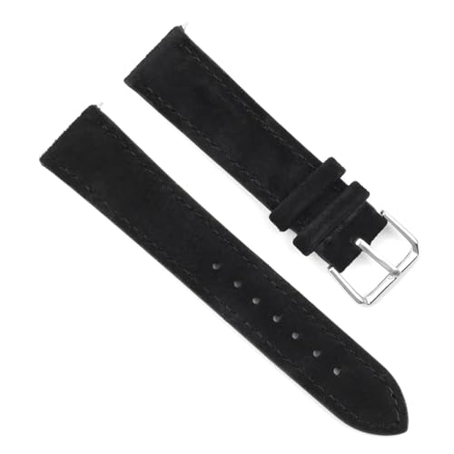 Klauer Wildleder-Leder-Uhren-Band 18-24mm Uhrengurte mit Edelstahlschnalle, Schwarz, 19mm von Klauer