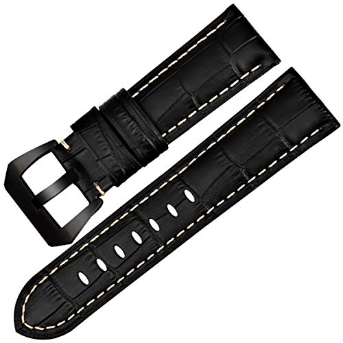 Leder-Uhrenarmband, Ersatz-Uhrenarmbänder, 22 mm, 24 mm, 26 mm, Uhrenzubehör, Uhrenarmbänder, Leder-Uhrenarmband for Uhrenarmband, Gürtel (Color : Black Wb, Size : 26mm) von Klauer