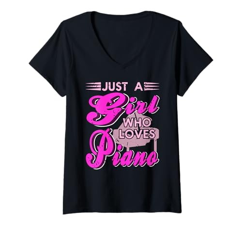 Damen Lustige Pianistin Musikliebhaber Humor Fan T-Shirt mit V-Ausschnitt Damen Lustige Pianistin Musikliebhaber Humor Fan T-Shirt mit V-Ausschnitt von Klaviermädchen und Musikfreunde Humor