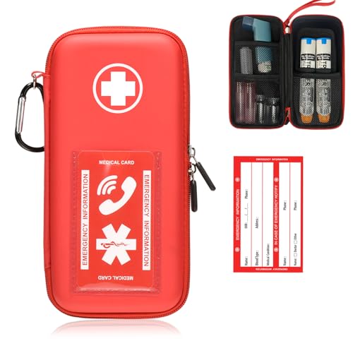EpiPen Tragetasche, harte Notfalltasche mit Karabiner, für 2 EpiPens, Asthma-Inhalator, Auvi-Q, Auvi-Q, Auvi-Q, Anti-Histamin, Allergie-Medikamente, Diabetes-Reiseetui für Erwachsene und Kinder, rot EpiPen Tragetasche, harte Notfalltasche mit Karabiner, für 2 EpiPens, Asthma-Inhalator, Auvi-Q, Auvi-Q, Auvi-Q, Anti-Histamin, Allergie-Medikamente, Diabetes-Reiseetui für Erwachsene und Kinder, rot von Klawdsky