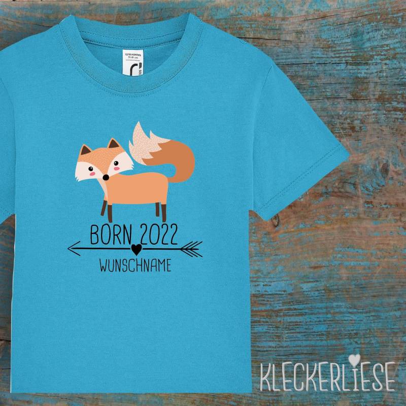 Kinder Baby Shirt Mit Wunschname Kleinkind "Born 2022 Tiermotiv Pfeil Name Text Fuchs" T-Shirt Jungen Mädchen von Kleckerliese