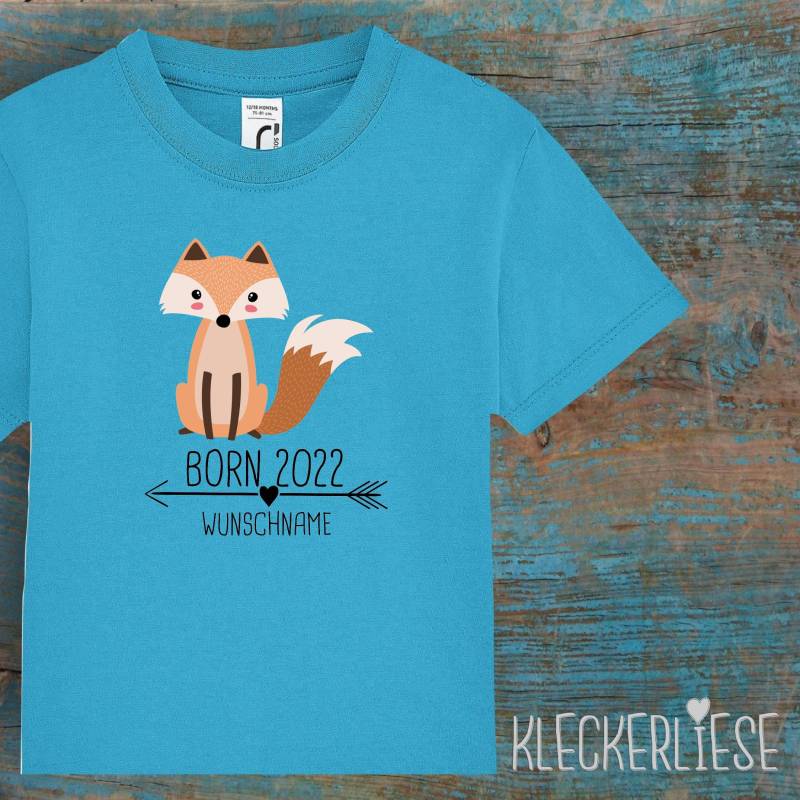 Kinder Baby Shirt Mit Wunschname Kleinkind "Born 2022 Tiermotiv Pfeil Name Text Fuchs" T-Shirt Jungen Mädchen von Kleckerliese