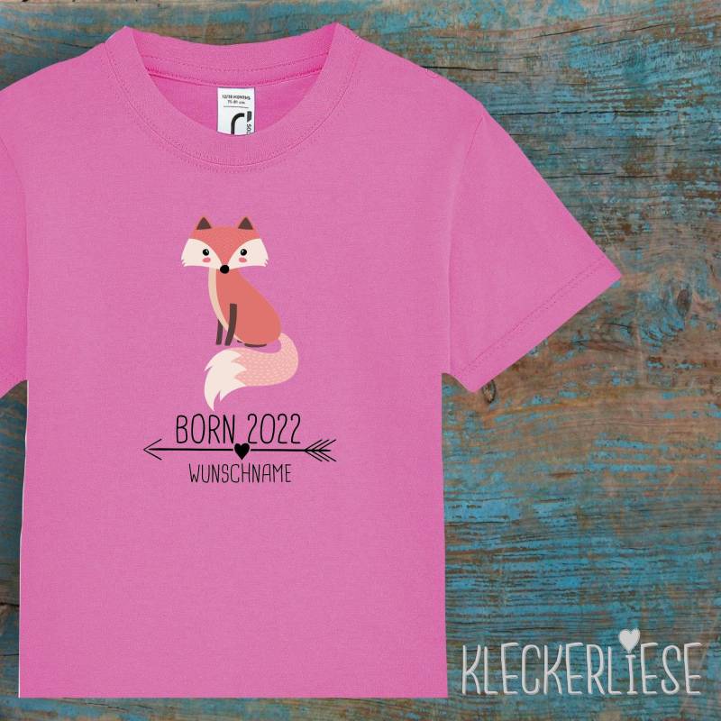 Kinder Baby Shirt Mit Wunschname Kleinkind "Born 2022 Tiermotiv Pfeil Name Text Fuchs" T-Shirt Jungen Mädchen von Kleckerliese