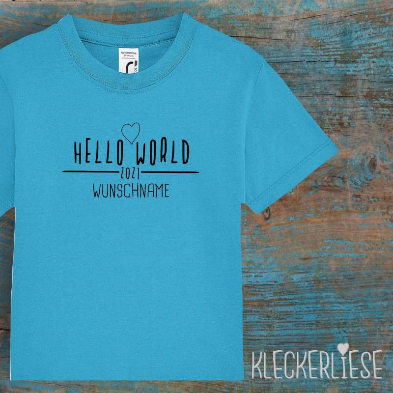 Kinder Baby Shirt Mit Wunschname Kleinkind "Hello World 2021 Wunschname" T-Shirt Jungen Mädchen von Kleckerliese