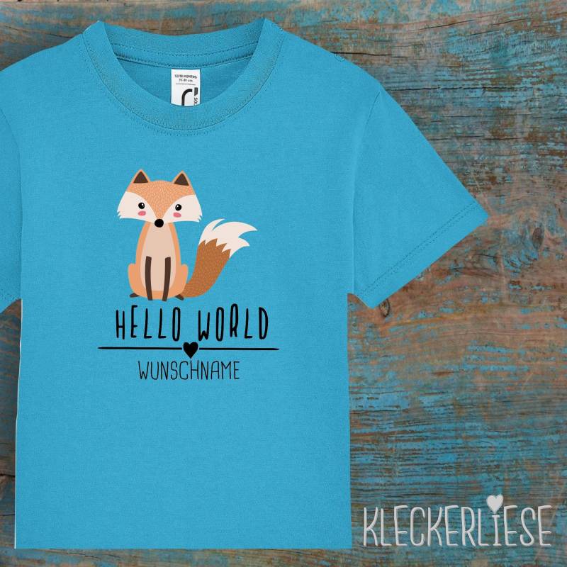 Kinder Baby Shirt Mit Wunschname Kleinkind "Hello World Fuchs Wunschname" T-Shirt Jungen Mädchen von Kleckerliese