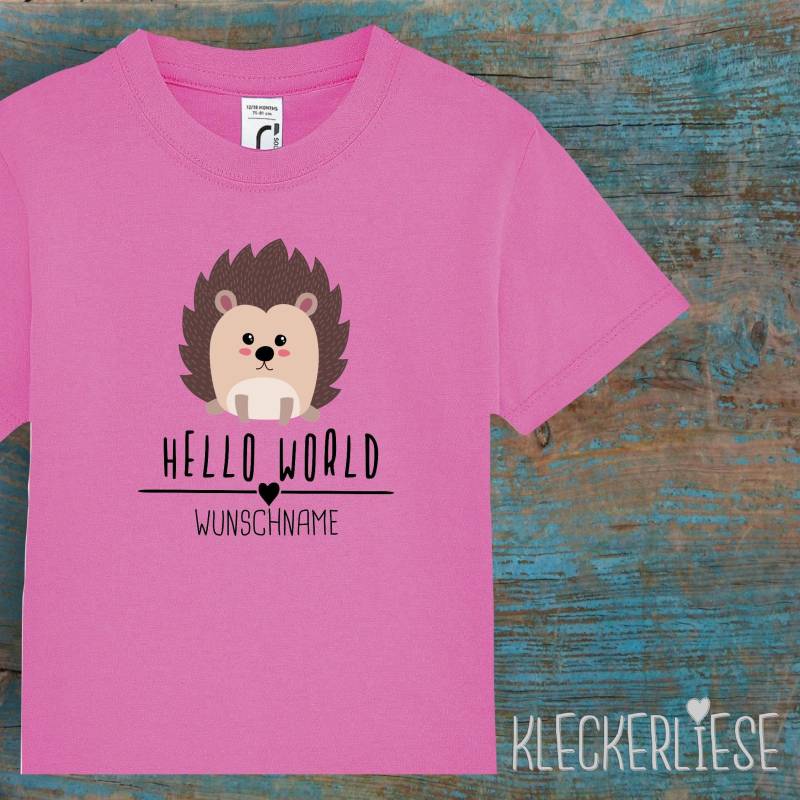 Kinder Baby Shirt Mit Wunschname Kleinkind "Hello World Igel Wunschname" T-Shirt Jungen Mädchen von Kleckerliese