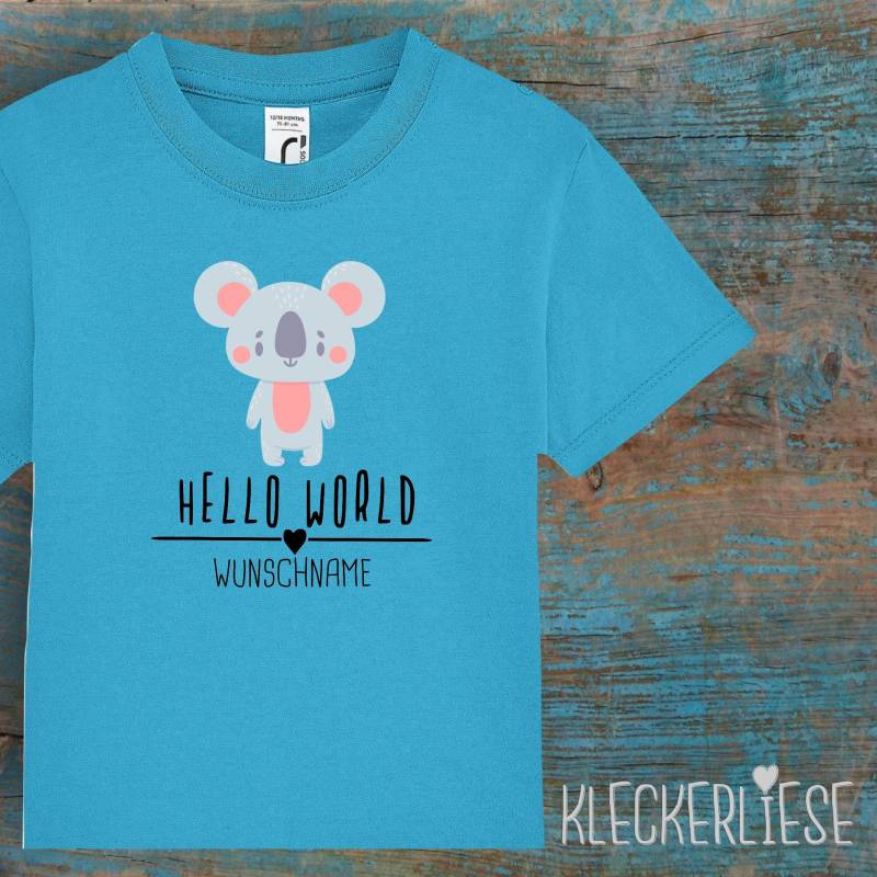 Kinder Baby Shirt Mit Wunschname Kleinkind "Hello World Koala Wunschname" T-Shirt Jungen Mädchen von Kleckerliese