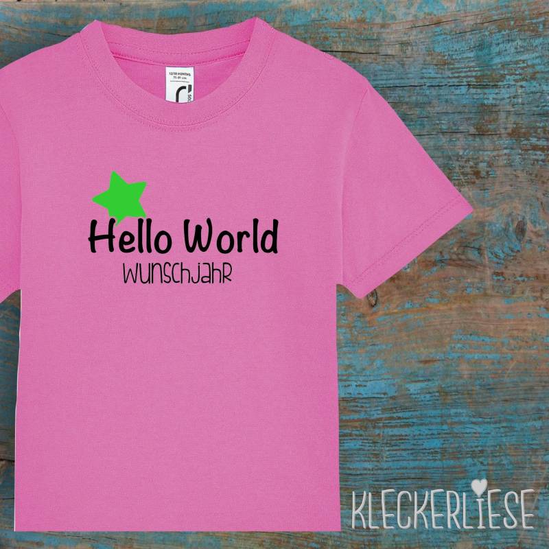 Kinder Baby Shirt Mit Wunschname Kleinkind "Hello World Stern Wunschjahr" T-Shirt Jungen Mädchen von Kleckerliese
