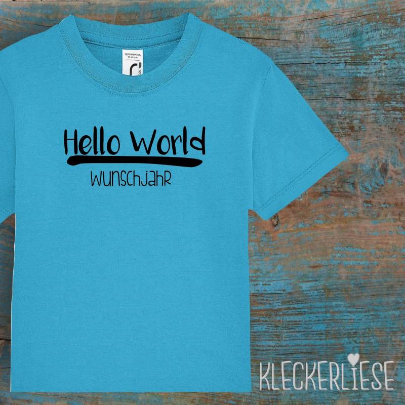 Kinder Baby Shirt Mit Wunschname Kleinkind "Hello World Wunschjahr" T-Shirt Jungen Mädchen von Kleckerliese