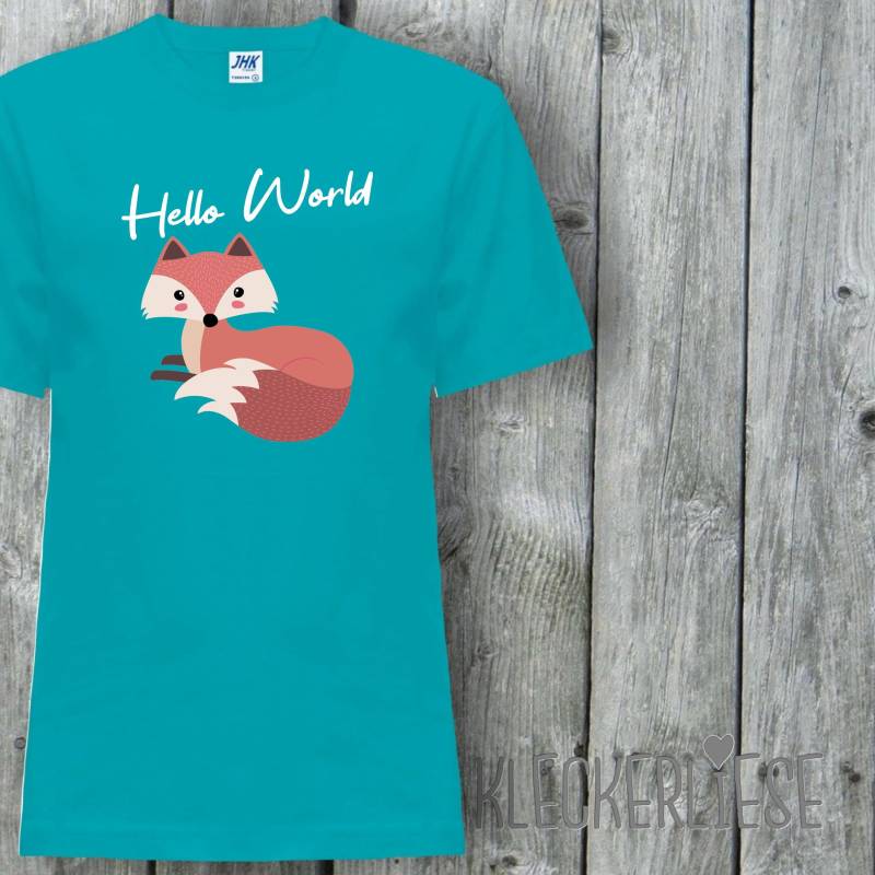 Kinder T-Shirt "Hello World Fuchs" Shirt Jungen Mädchen Baby Kind von Kleckerliese