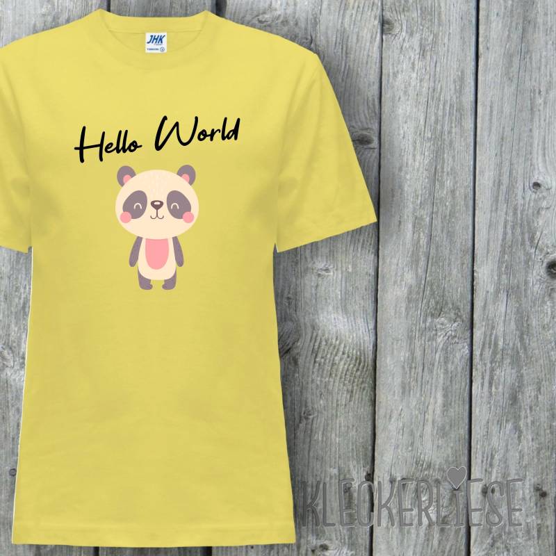 Kinder T-Shirt "Hello World Pandabär" Shirt Jungen Mädchen Baby Kind von Kleckerliese