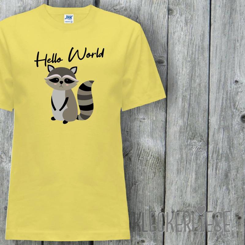 Kinder T-Shirt "Hello World Waschbär" Shirt Jungen Mädchen Baby Kind von Kleckerliese