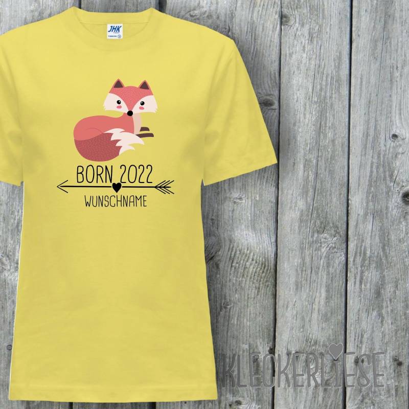 Kinder T-Shirt Mit Wunschname "Born 2022 Tiermotiv Pfeil Name Text Fuchs" Shirt Jungen Mädchen Baby Kind von Kleckerliese