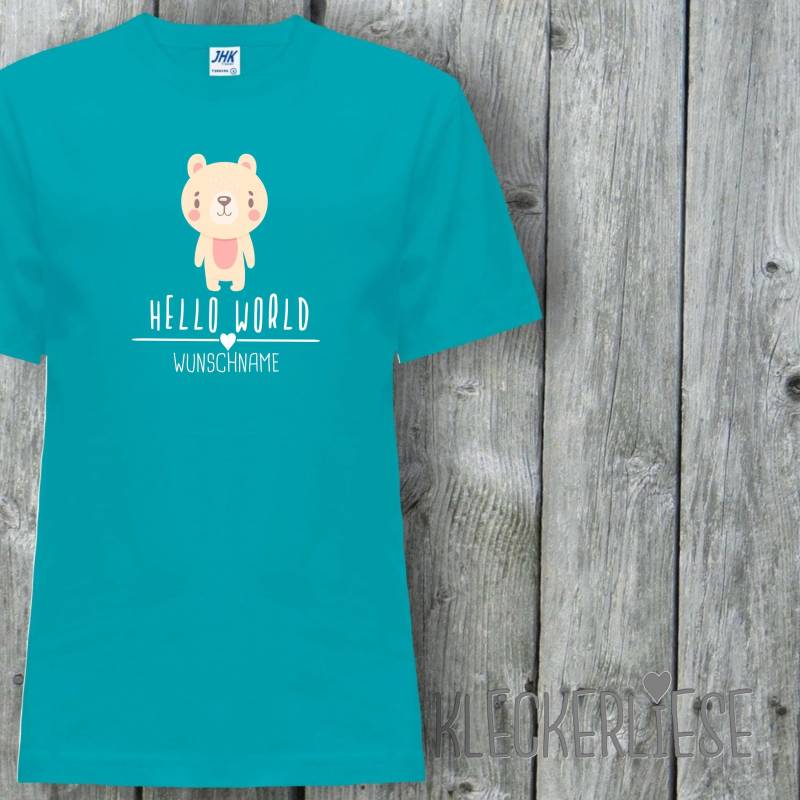 Kinder T-Shirt Mit Wunschname "Hello World Eisbär Wunschname" Shirt Jungen Mädchen Baby Kind von Kleckerliese