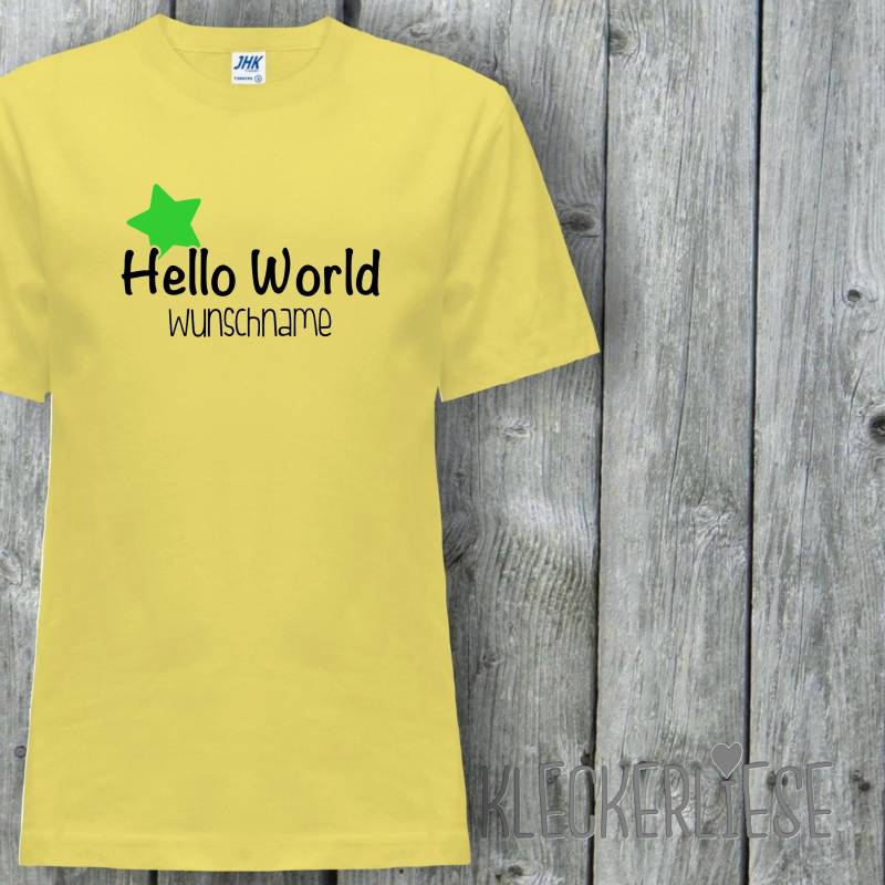 Kinder T-Shirt Mit Wunschname "Hello World Stern Wunschname" Shirt Jungen Mädchen Baby Kind von Kleckerliese
