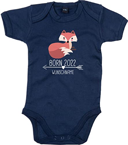 Kleckerliese Baby Body Born 2023 2024 2025 2026 Wunschjahr Tiermotiv Personalisiert Name Fuchs Junge Mädchen Kurzarm, NauticalNavy, 0-3 Mon von Kleckerliese
