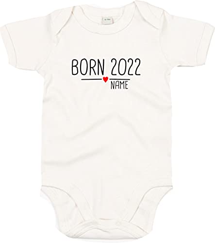 Kleckerliese Baby Body Junge Mädchen Kurzarm mit Motiv Born 2024 2025 2026 Wunschjahr Herz Wunschname Wunschtext, OrganicNatural, 0-3 Mon von Kleckerliese