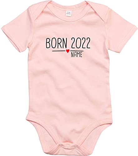 Kleckerliese Baby Body Junge Mädchen Kurzarm mit Motiv Born 2024 2025 2026 Wunschjahr Herz Wunschname Wunschtext, PowderPink, 6-12 Mon von Kleckerliese