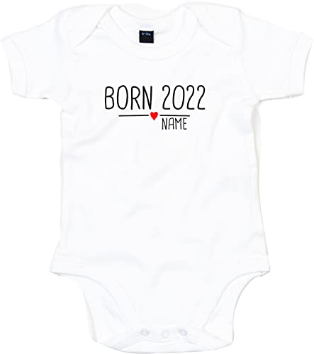Kleckerliese Baby Body Junge Mädchen Kurzarm mit Motiv Born 2024 2025 2026 Wunschjahr Herz Wunschname Wunschtext, White, 0-3 Mon von Kleckerliese