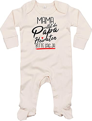 Kleckerliese Baby Body Schlafanzug Mama willst du Papa Heiraten Mama Bitte sag ja! Strampler Langarm Junge Mädchen, Natural 3-6 Monate von Kleckerliese