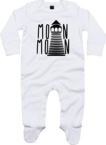 Kleckerliese Baby Body Schlafanzug Moin Moin Leuchtturm Strampler Langarm Junge Mädchen, White 6-12 Monate von Kleckerliese