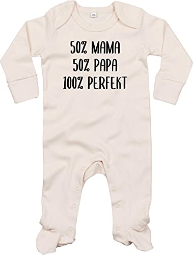 Kleckerliese Baby Body Schlafanzug Strampler Langarm Junge Mädchen 50% Mama 50% Papa 100% Perfekt, Natural 0-3 Monate von Kleckerliese