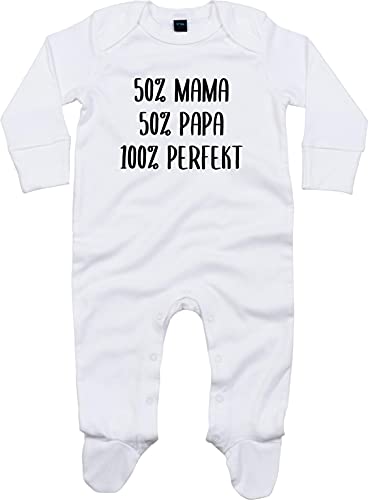 Kleckerliese Baby Body Schlafanzug Strampler Langarm Junge Mädchen 50% Mama 50% Papa 100% Perfekt, White 3-6 Monate von Kleckerliese