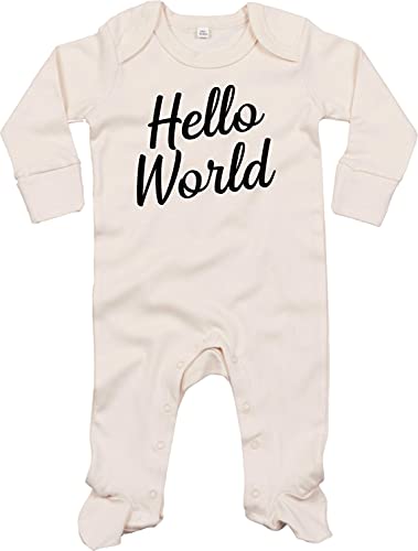 Kleckerliese Baby Body Schlafanzug Strampler Langarm Junge Mädchen Hello World, Natural 0-3 Monate von Kleckerliese