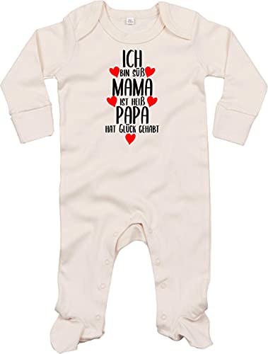 Kleckerliese Baby Body Schlafanzug Strampler Langarm Junge Mädchen Ich Bin süß Mama ist heiß Papa hat Glück gehabt, Natural 3-6 Monate von Kleckerliese