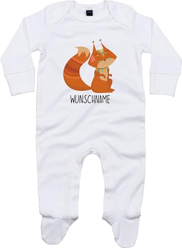 Kleckerliese Baby Body Schlafanzug Strampler Langarm Junge Mädchen Tiere Eichhörnchen Indianer Tiermotiv Name Personalisiert, White 3-6 Monate von Kleckerliese