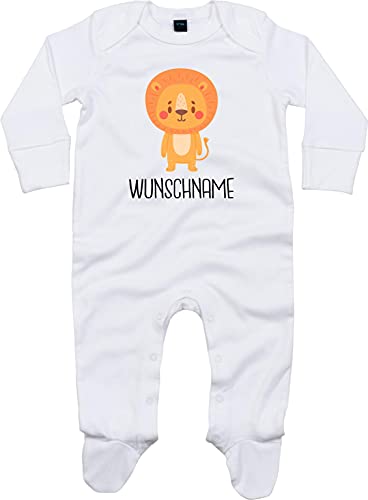 Kleckerliese Baby Body Schlafanzug Strampler Langarm Junge Mädchen Tiere Löwe Wunschname personalisiert Name Wunschtext, White 0-3 Monate von Kleckerliese